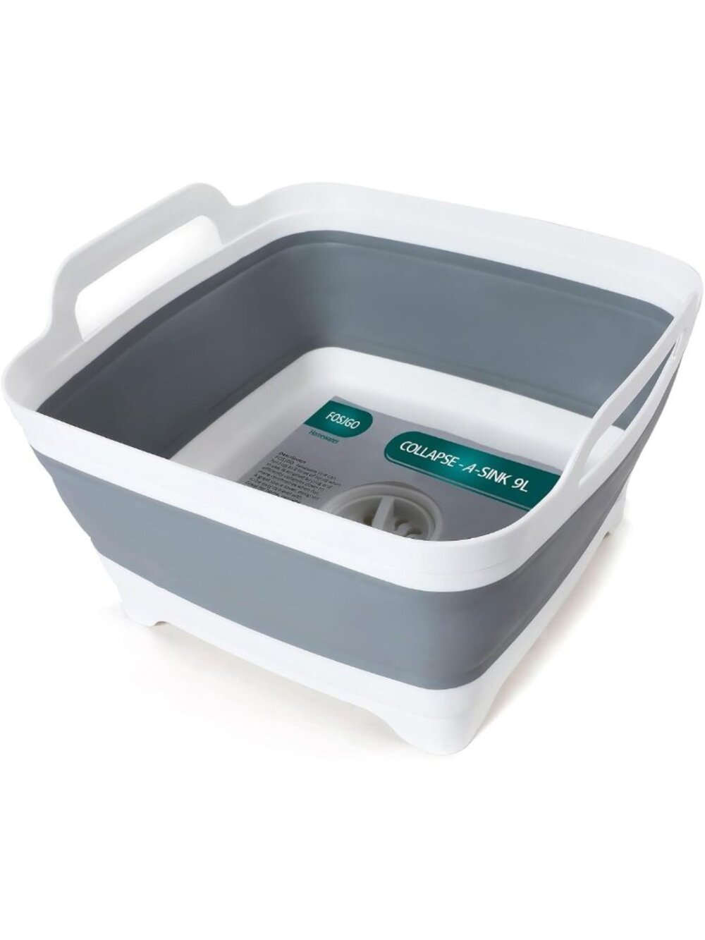 Collapsible Foldable Dish Basin with Drain Plug - Portable 2.4 Gal Sink